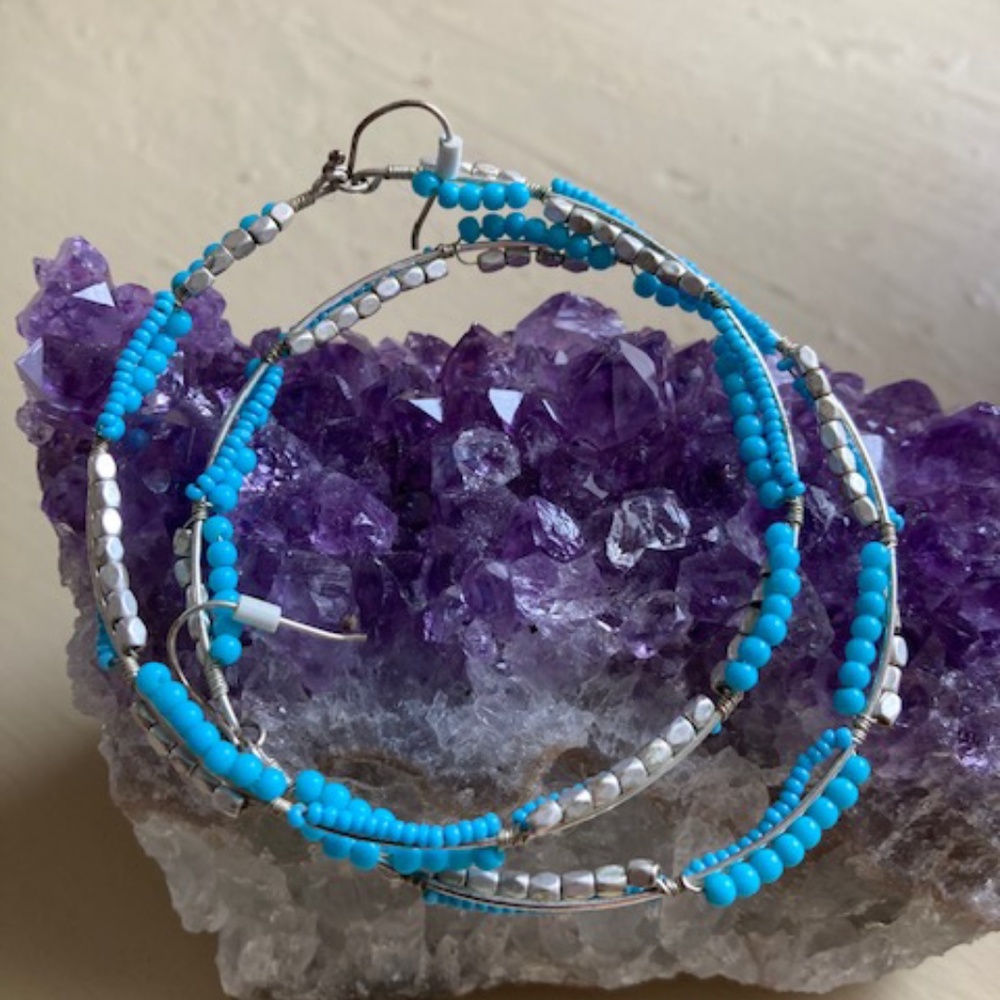 Silver Hoops with Turquoise Beads